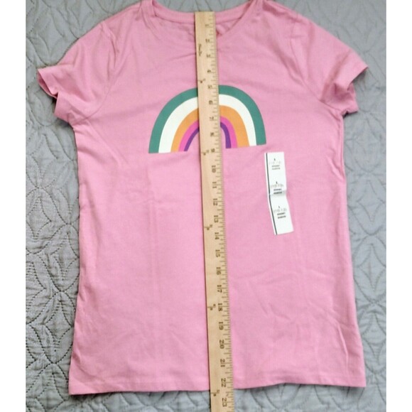 NWT, Cat & Jack Pink T-Shirt W/ Rainbow Girls Size L 10 / 12, Large Short Sleeve - Picture 6 of 9